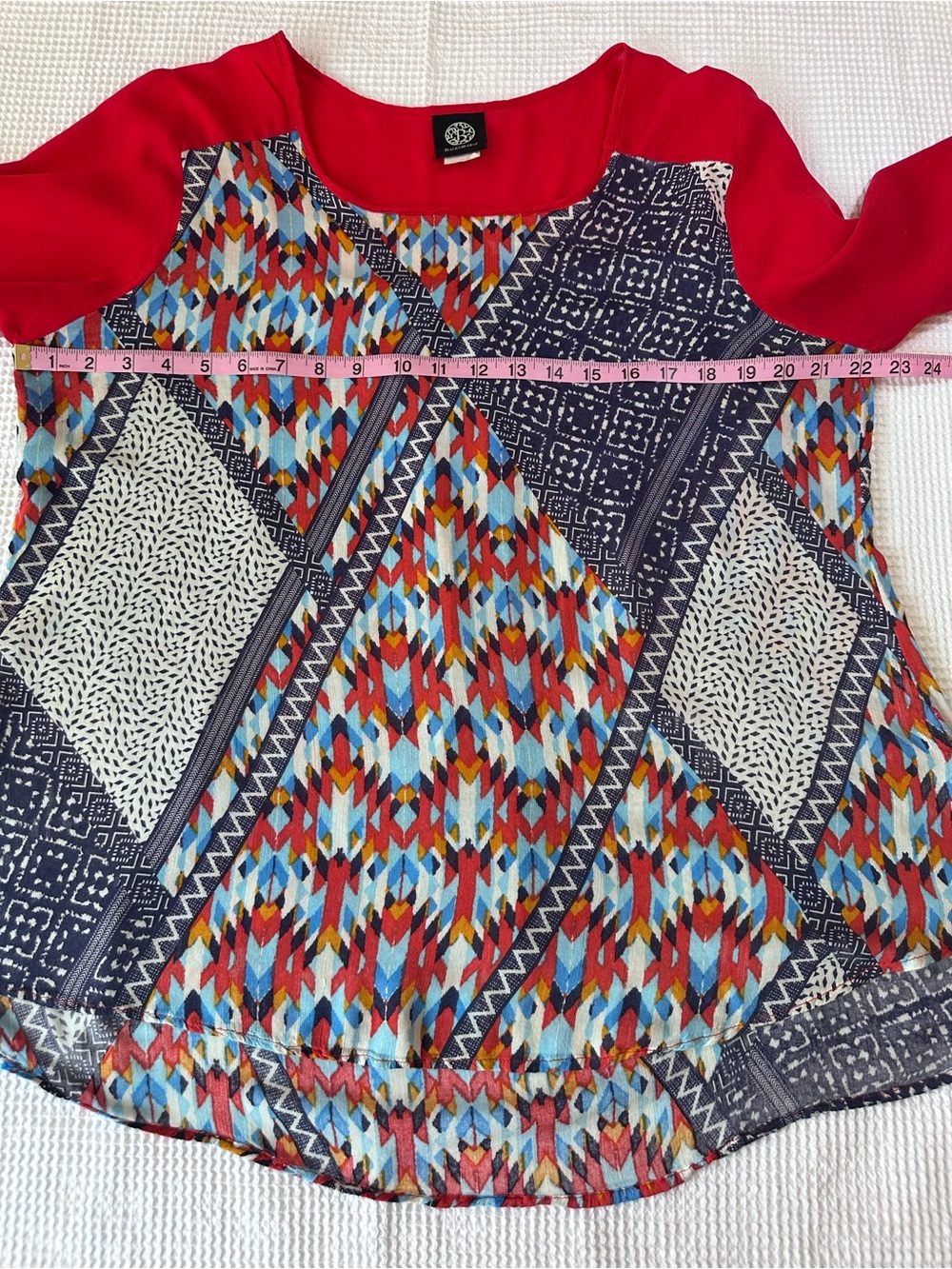 bobeau Red Multi-Pattern Geometric Raglan Blouse - Picture 7 of 15